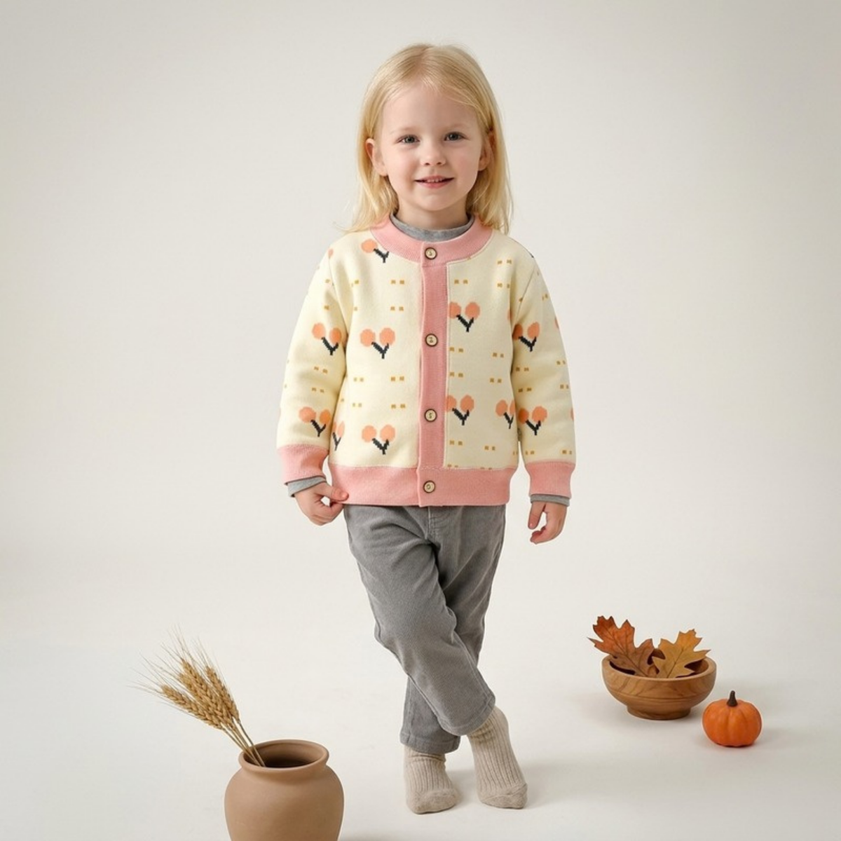 Lilo Thick Knit Button Cardigan - Peach Cherry