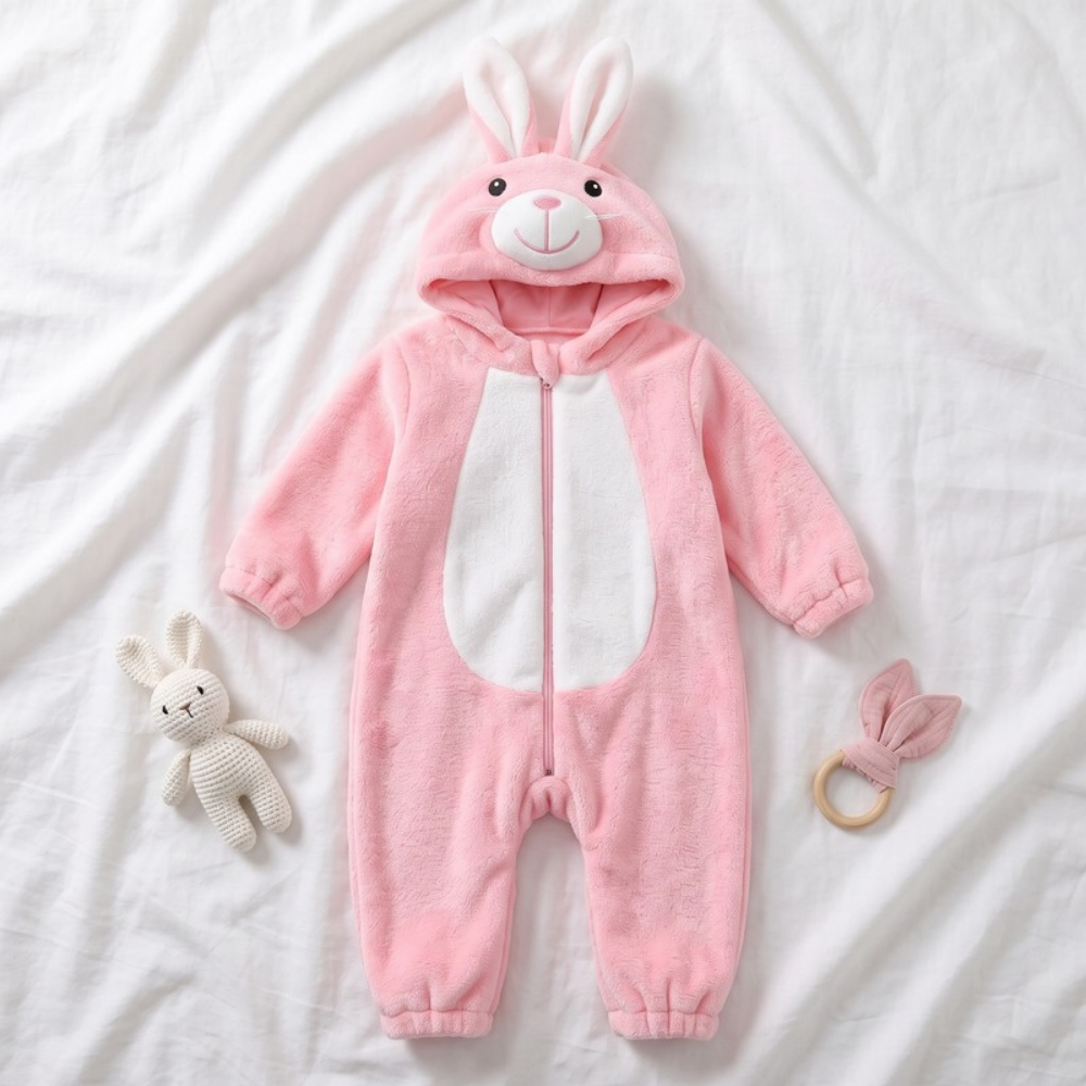 Lilo Festive Animal Hooded Romper - Pink Bunny