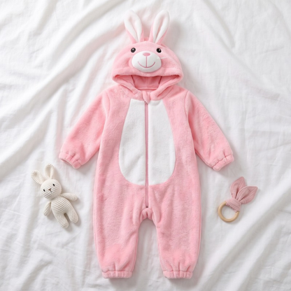 Lilo Festive Animal Hooded Romper - Pink Bunny
