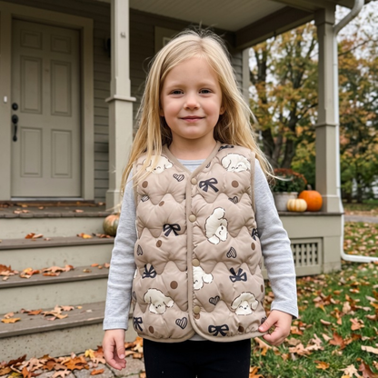 Lilo Reversible Printed Vest - Taupe Bow & Puppy