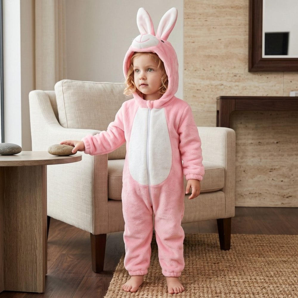 Lilo Festive Animal Hooded Romper - Pink Bunny