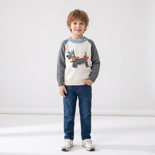 Lilo Doodle Boys Knit Sweater - Grey Scottie