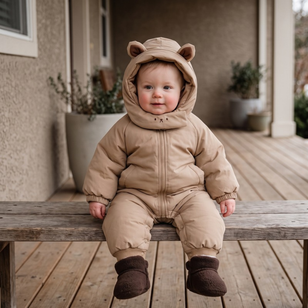 Lilo Padded Winter Jumpsuit - Tan Bear
