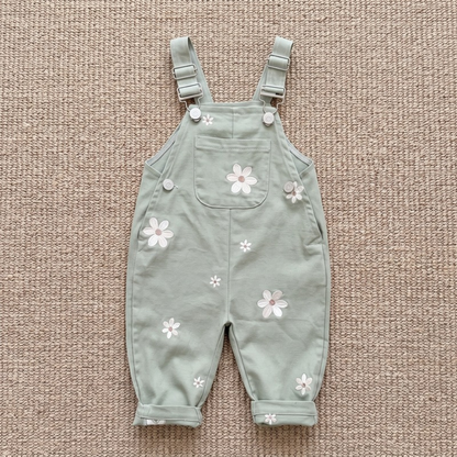 Lilo Floral Embroidered Dungaree Romper - Sage Green