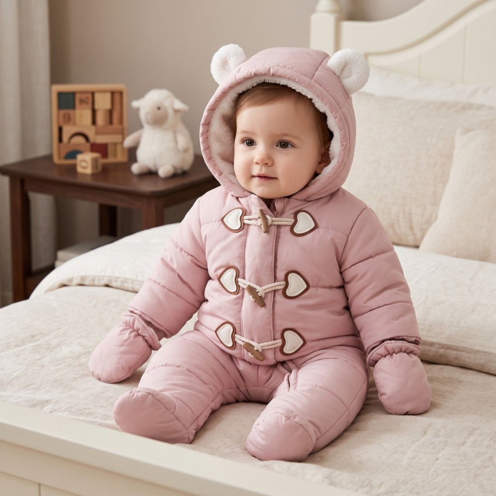 Lilo Hooded Fleece Baby Snowsuit - Pink