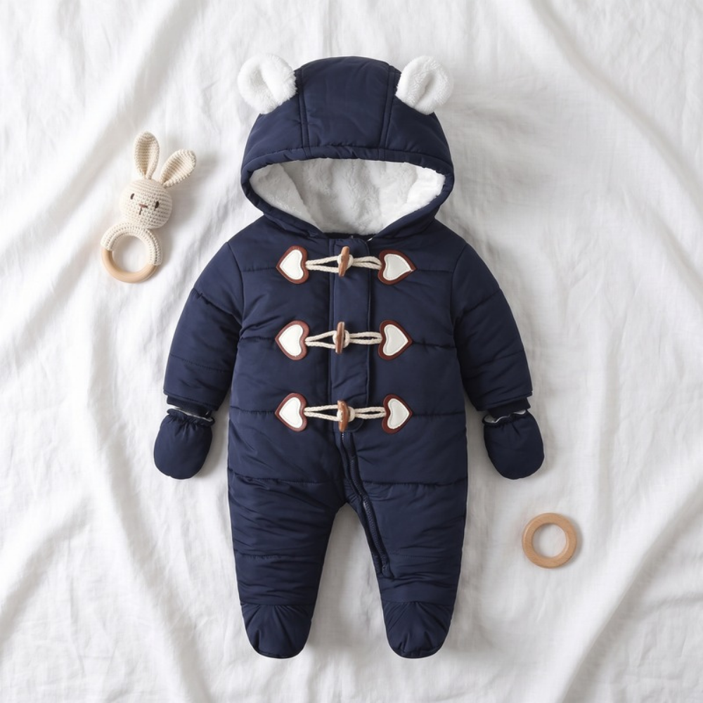 Lilo Hooded Fleece Baby Snowsuit - Navy