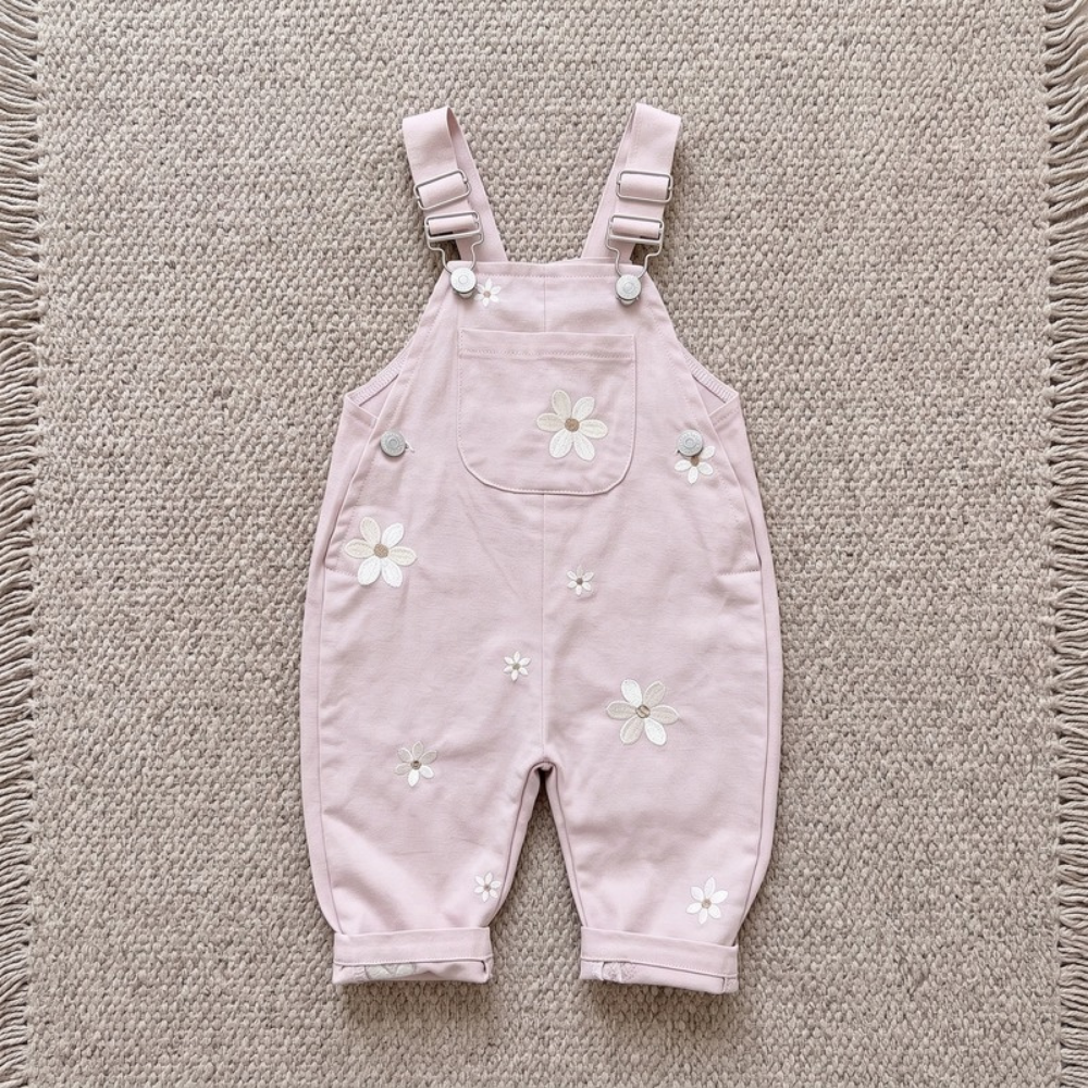 Lilo Floral Embroidered Dungaree Romper - Pink