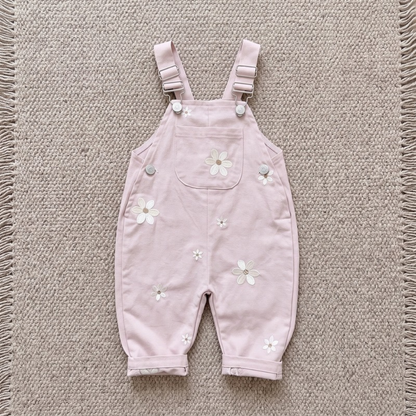 Lilo Floral Embroidered Dungaree Romper - Pink