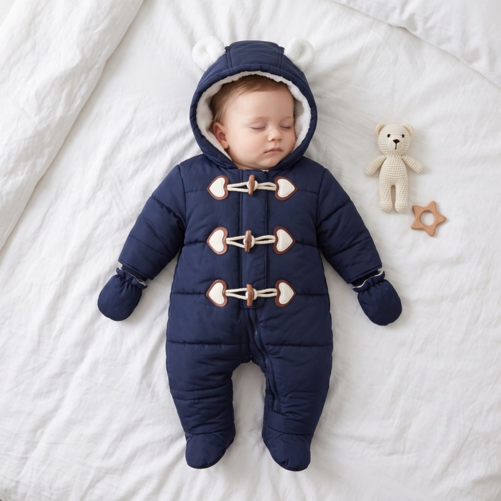Lilo Hooded Fleece Baby Snowsuit - Navy