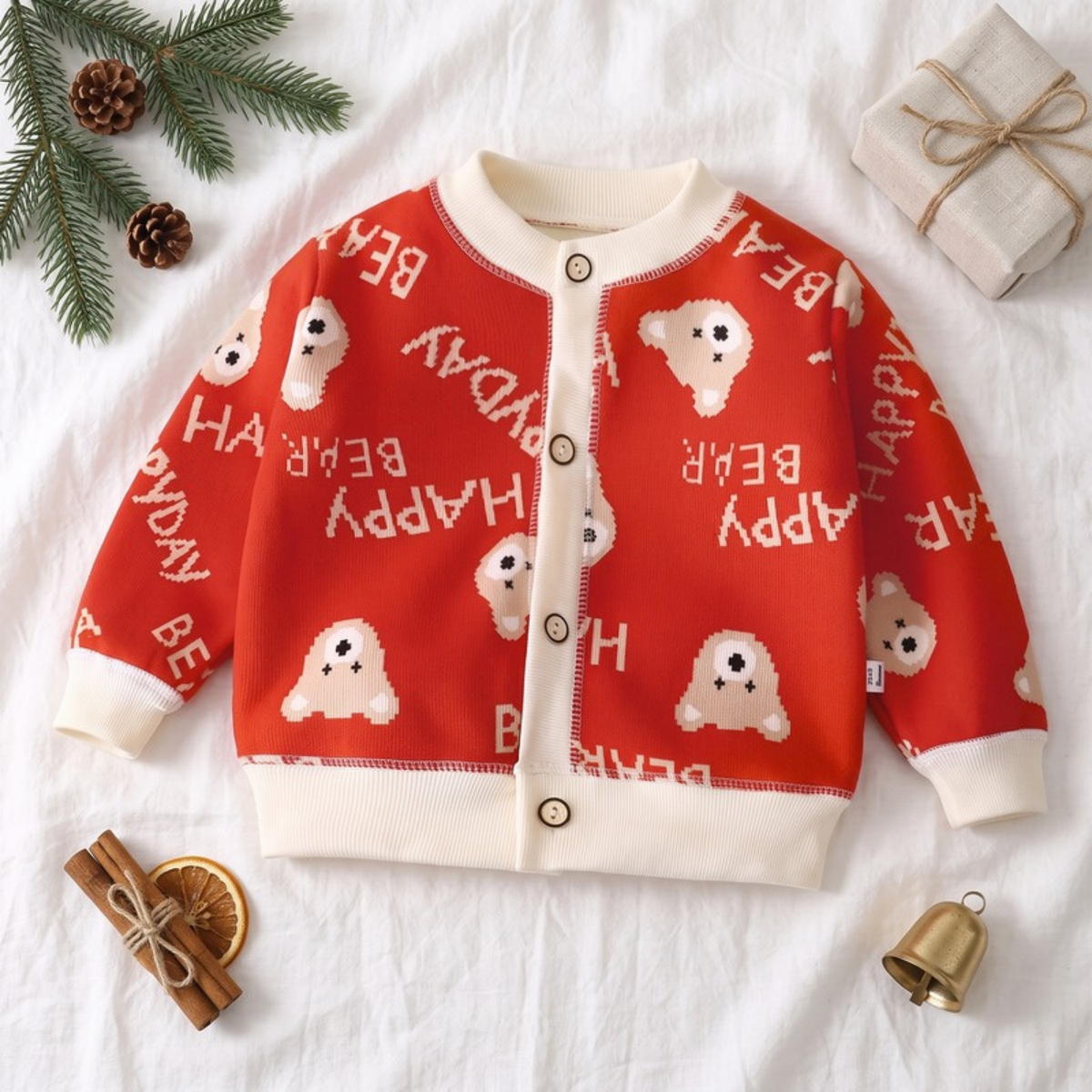 Lilo Thick Knit Button Cardigan - Red Bear