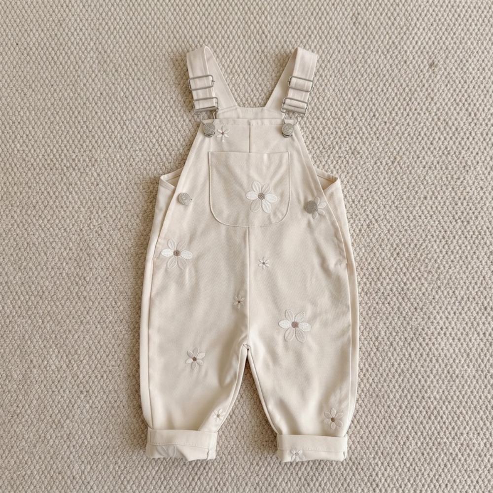 Lilo Floral Embroidered Dungaree Romper - Cream