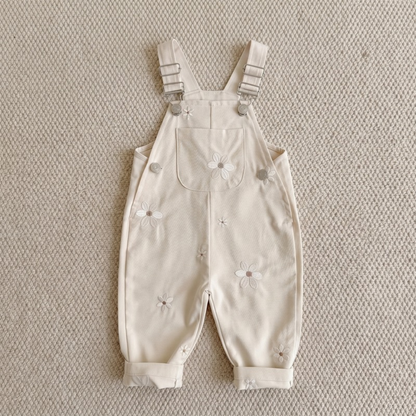 Lilo Floral Embroidered Dungaree Romper - Cream