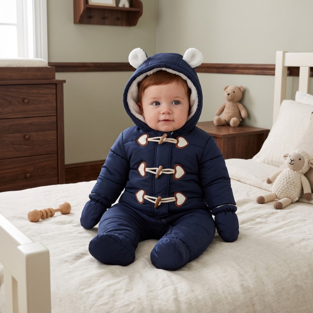 Lilo Hooded Fleece Baby Snowsuit - Navy