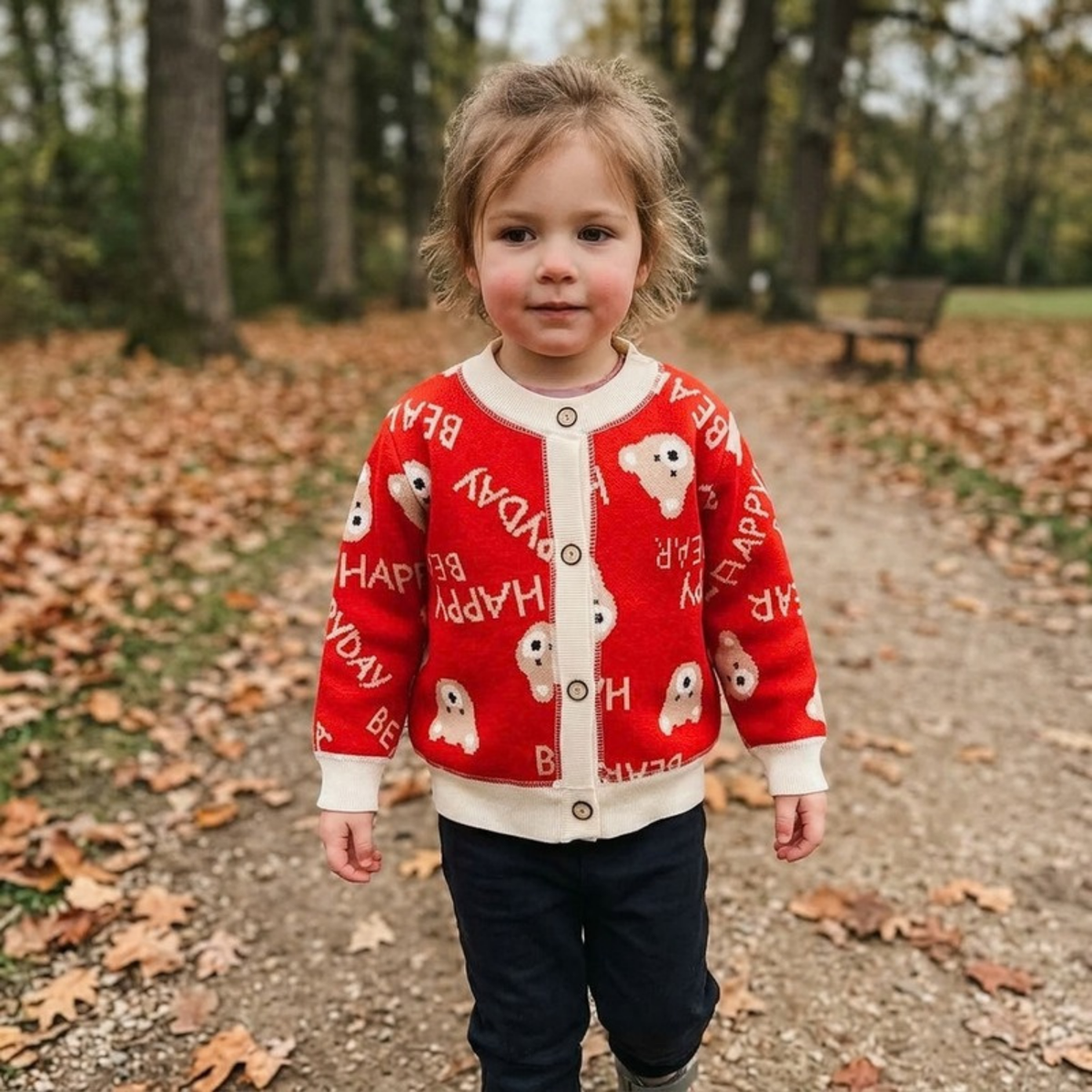 Lilo Thick Knit Button Cardigan - Red Bear