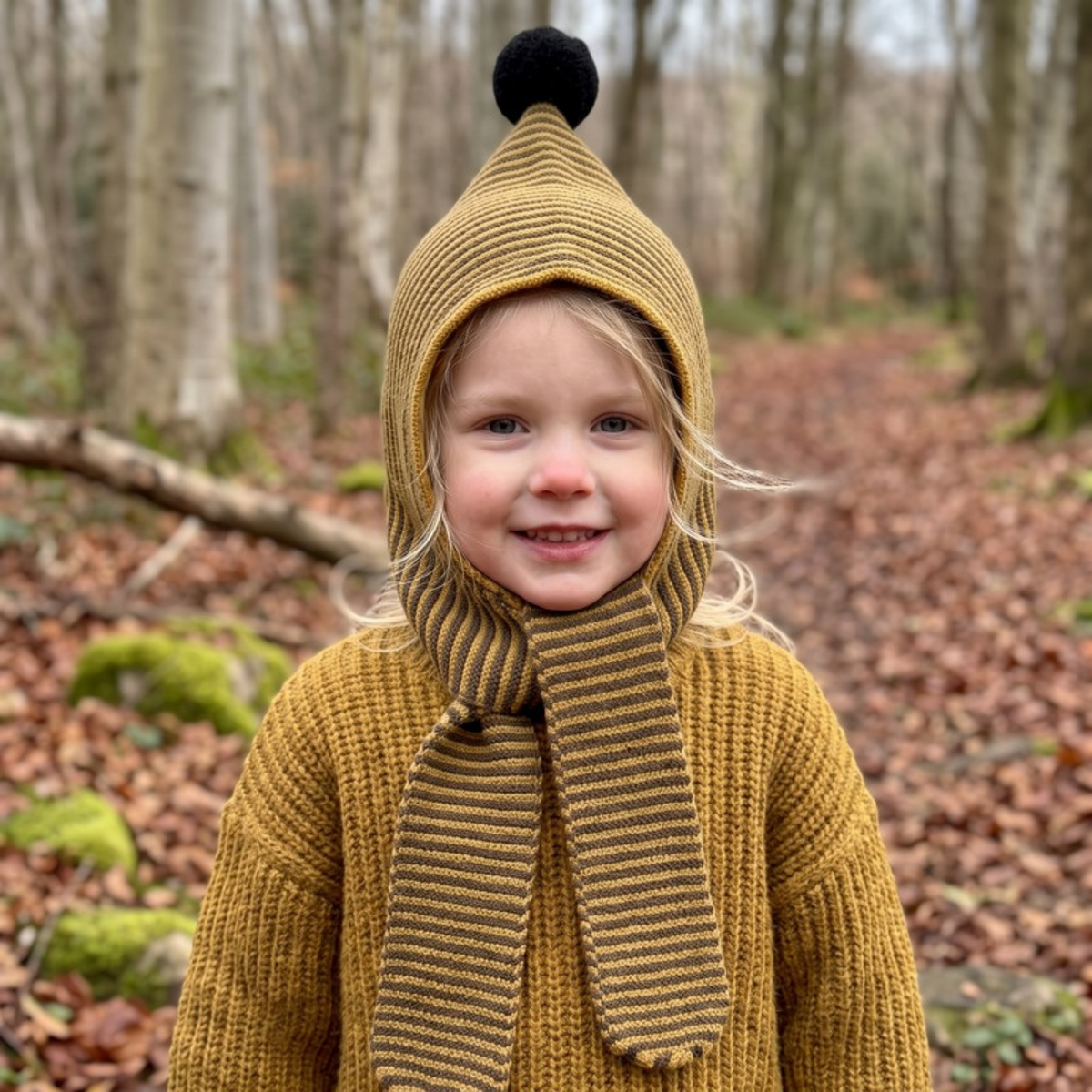 Lilo Hat and Scarf All in One - Mustard Stripe