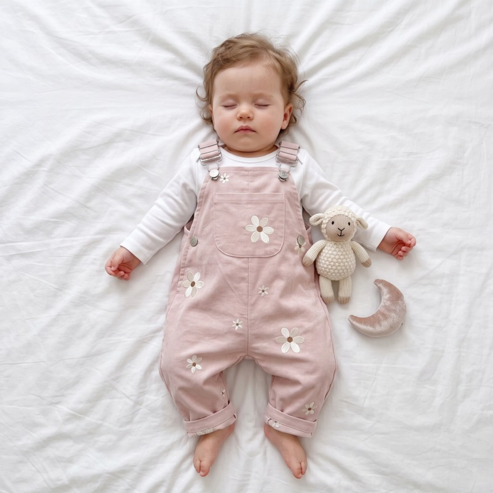 Lilo Floral Embroidered Dungaree Romper - Pink