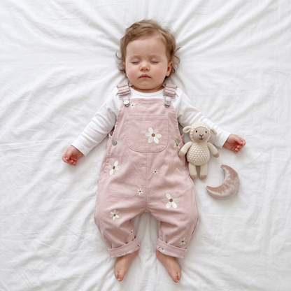 Lilo Floral Embroidered Dungaree Romper - Pink