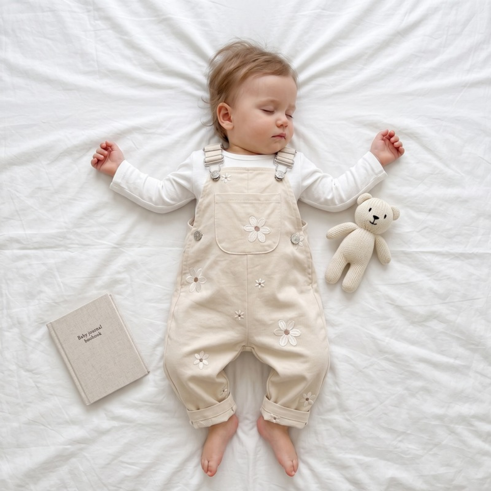 Lilo Floral Embroidered Dungaree Romper - Cream
