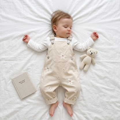Lilo Floral Embroidered Dungaree Romper - Cream