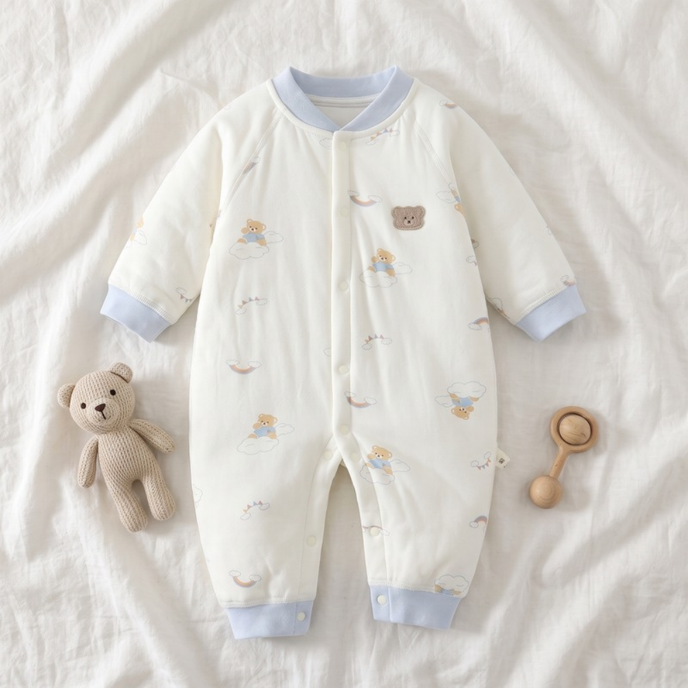 Lilo Quilted Padded Romper - Blue Bear