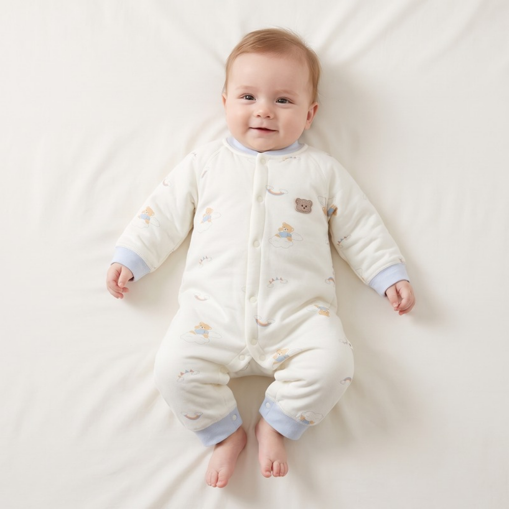Lilo Quilted Padded Romper - Blue Bear