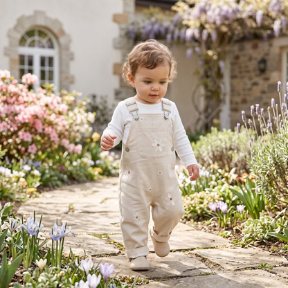 Lilo Floral Embroidered Dungaree Romper - Cream