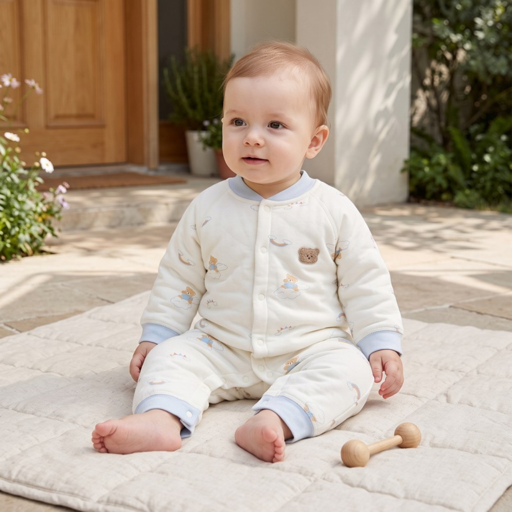 Lilo Quilted Padded Romper - Blue Bear