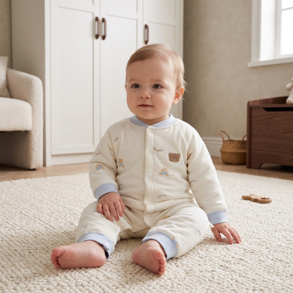 Lilo Quilted Padded Romper - Blue Bear