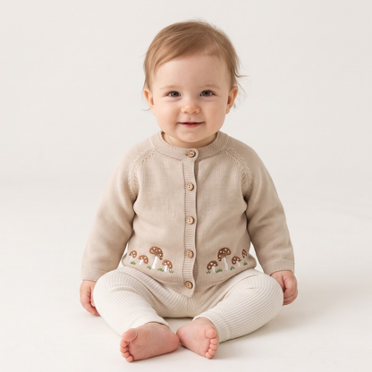 Lilo Baby Knitted Cardigan - Oatmeal Mushroom
