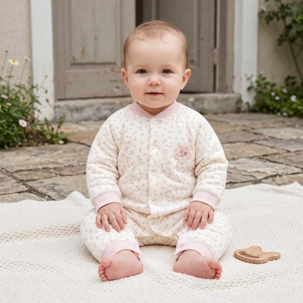 Lilo Quilted Padded Romper - Pink Floral