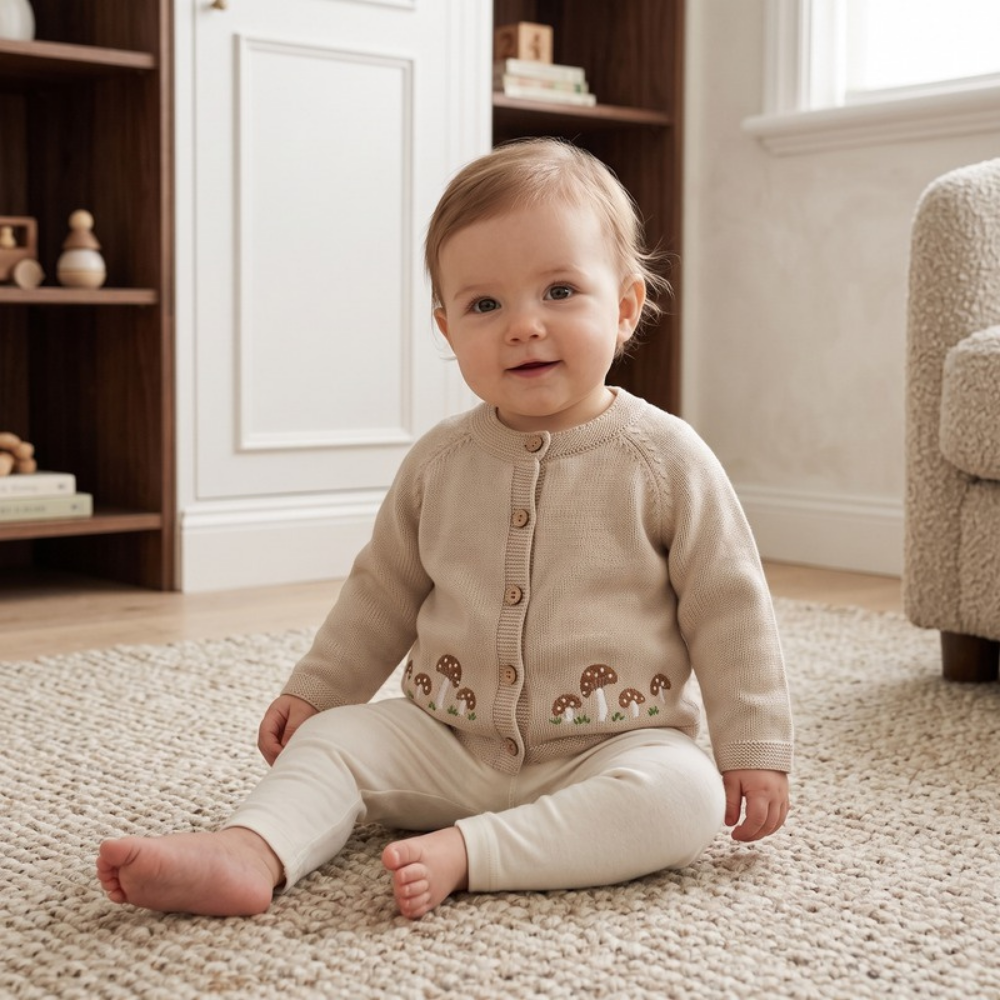 Lilo Baby Knitted Cardigan - Oatmeal Mushroom