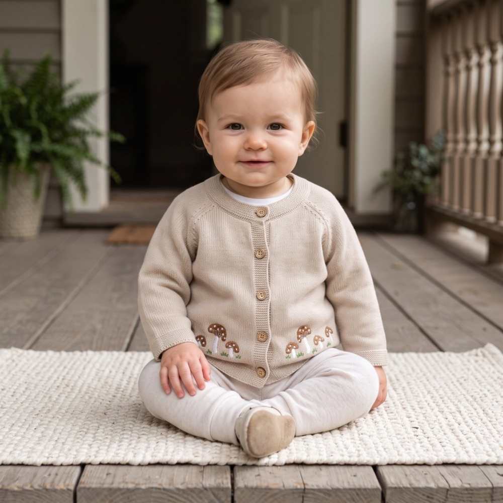 Lilo Baby Knitted Cardigan - Oatmeal Mushroom