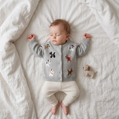 Lilo Baby Animal Knit Cardigan - Grey Puppy