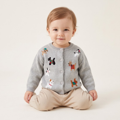 Lilo Baby Animal Knit Cardigan - Grey Puppy