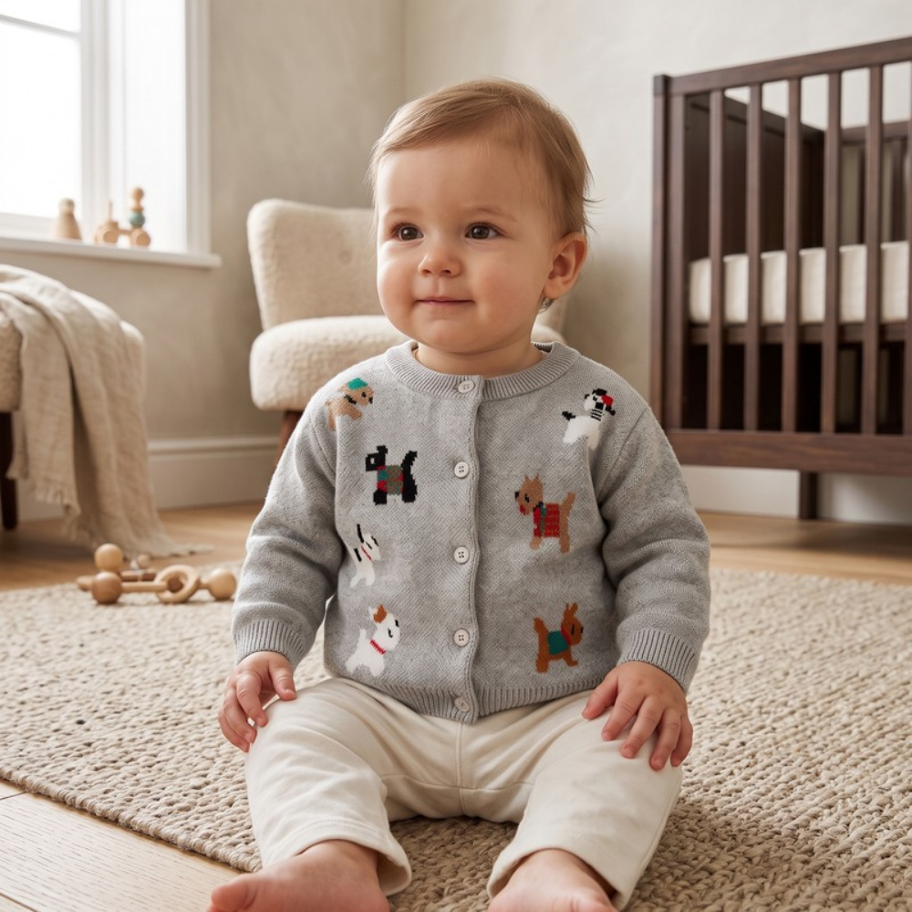 Lilo Baby Animal Knit Cardigan - Grey Puppy