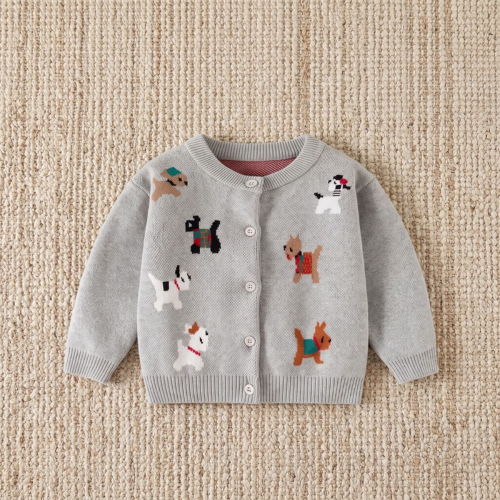 Lilo Baby Animal Knit Cardigan - Grey Puppy