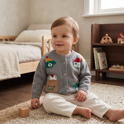 Lilo Baby Animal Knit Cardigan - Grey Good Luck