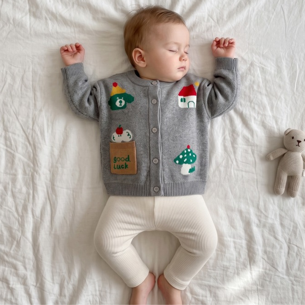 Lilo Baby Animal Knit Cardigan - Grey Good Luck