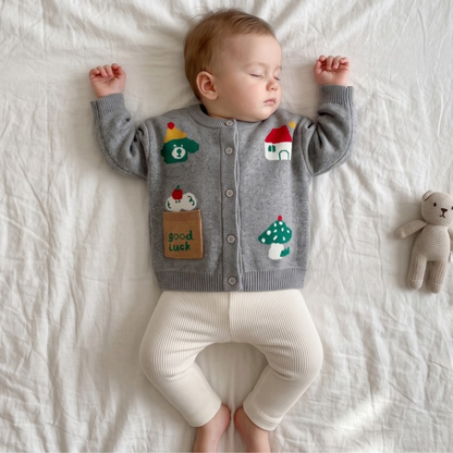 Lilo Baby Animal Knit Cardigan - Grey Good Luck