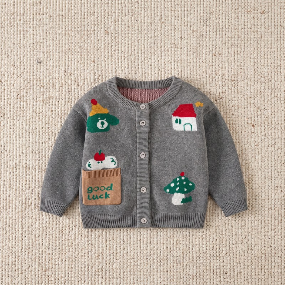 Lilo Baby Animal Knit Cardigan - Grey Good Luck