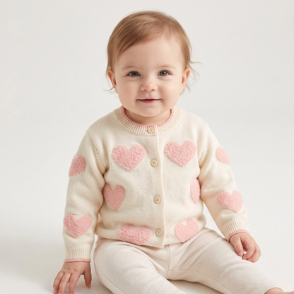 Lilo Baby Girl Heart Cardigan - Cream Hearts