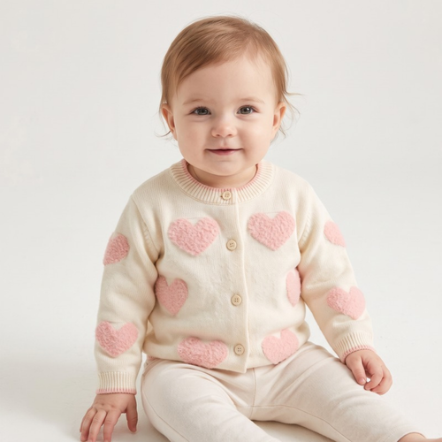 Lilo Baby Girl Heart Cardigan - Cream Hearts