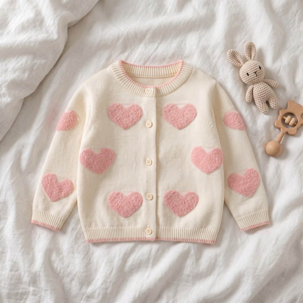Lilo Baby Girl Heart Cardigan - Cream Hearts