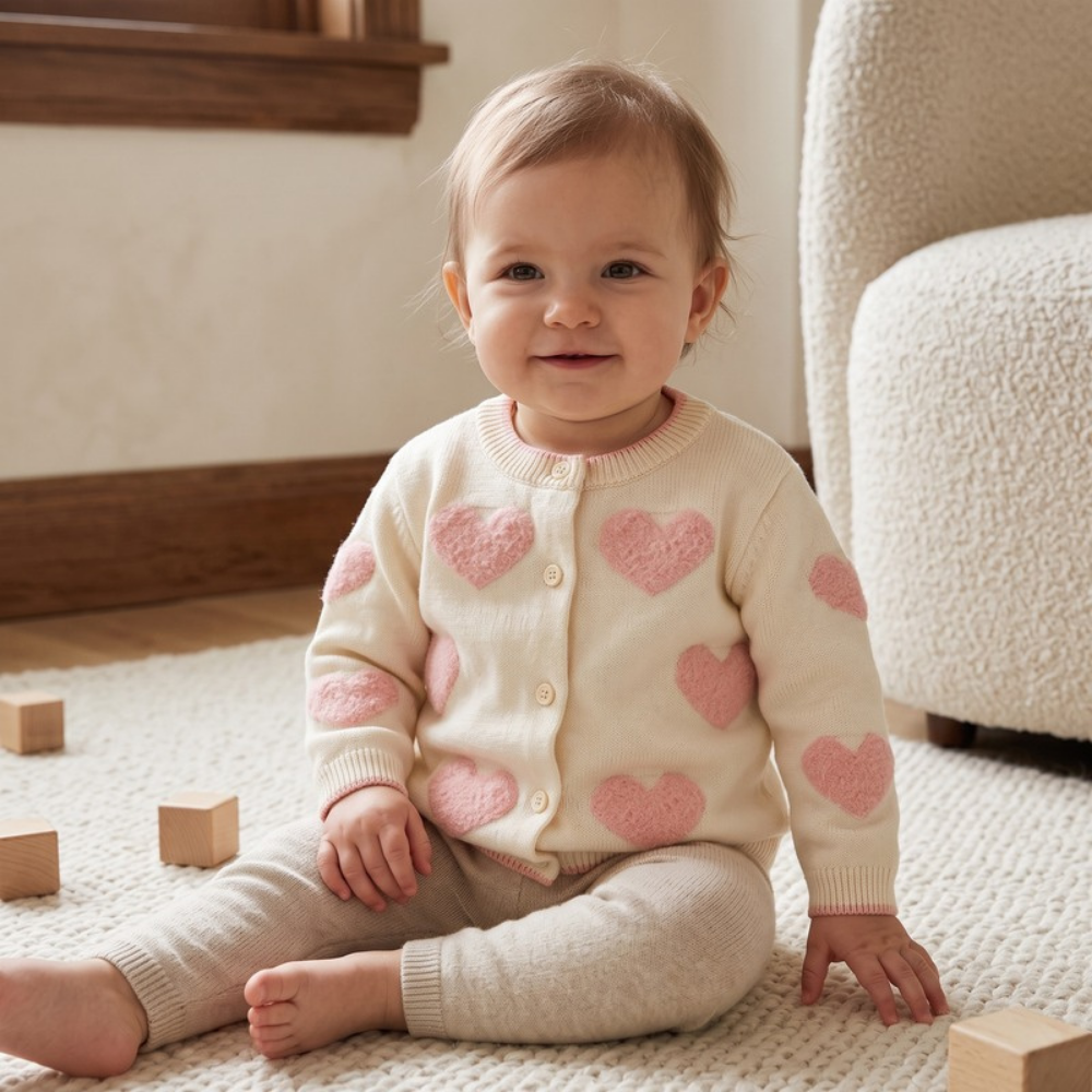 Lilo Baby Girl Heart Cardigan - Cream Hearts