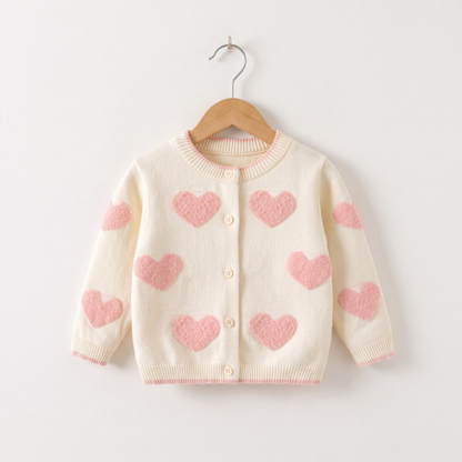 Lilo Baby Girl Heart Cardigan - Cream Hearts