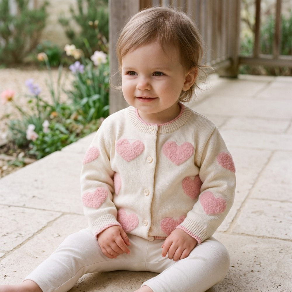 Lilo Baby Girl Heart Cardigan - Cream Hearts