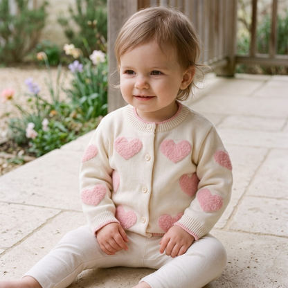 Lilo Baby Girl Heart Cardigan - Cream Hearts