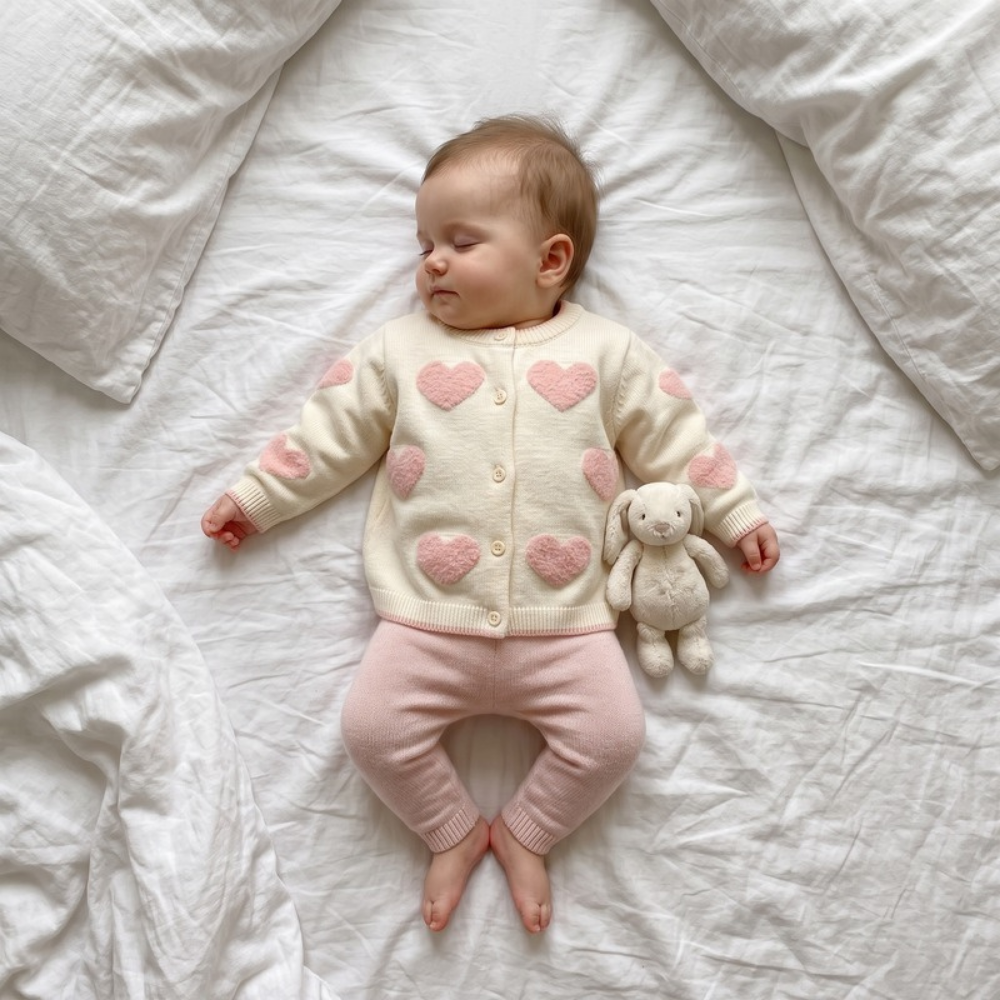 Lilo Baby Girl Heart Cardigan - Cream Hearts