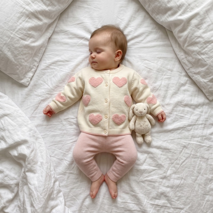 Lilo Baby Girl Heart Cardigan - Cream Hearts
