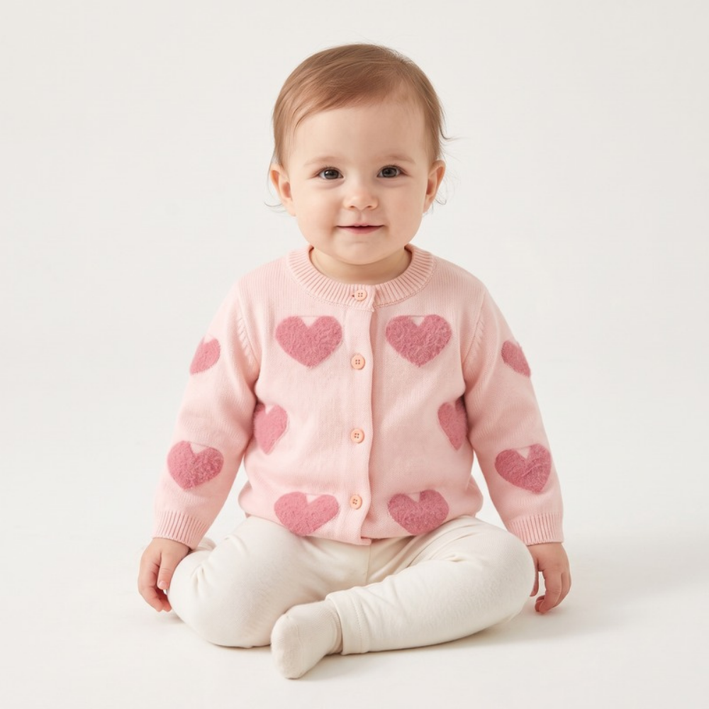 Lilo Baby Girl Heart Cardigan - Pink Hearts